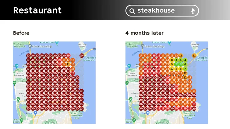 Local SEO Services • local seo services • RED27Creative Google Business Profile ranking heatmap showing local SEO services and performance across different areas