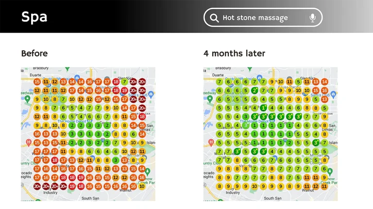 Local SEO Services • local seo services • RED27Creative Google Business Profile ranking heatmap showing local SEO services and performance across different areas