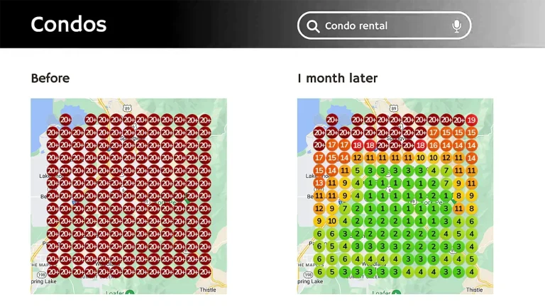 Local SEO Services • local seo services • RED27Creative Google Business Profile ranking heatmap showing local SEO services and performance across different areas