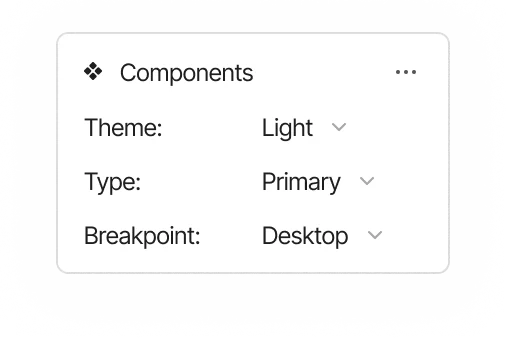 Design tool interface displaying reusable design components and UI elements