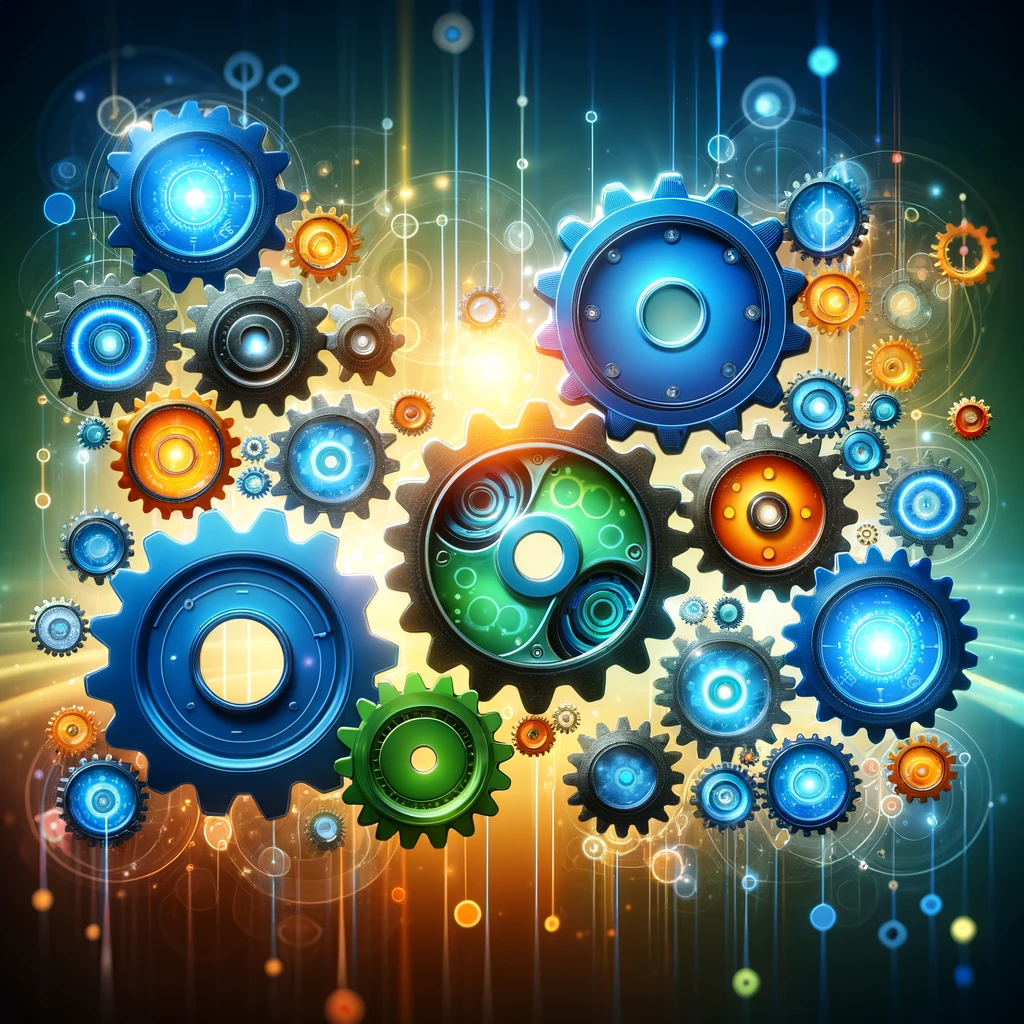 Marketing Automation Simplifies Your Efforts • marketing automation • RED27Creative Colorful gears in abstract arrangement.